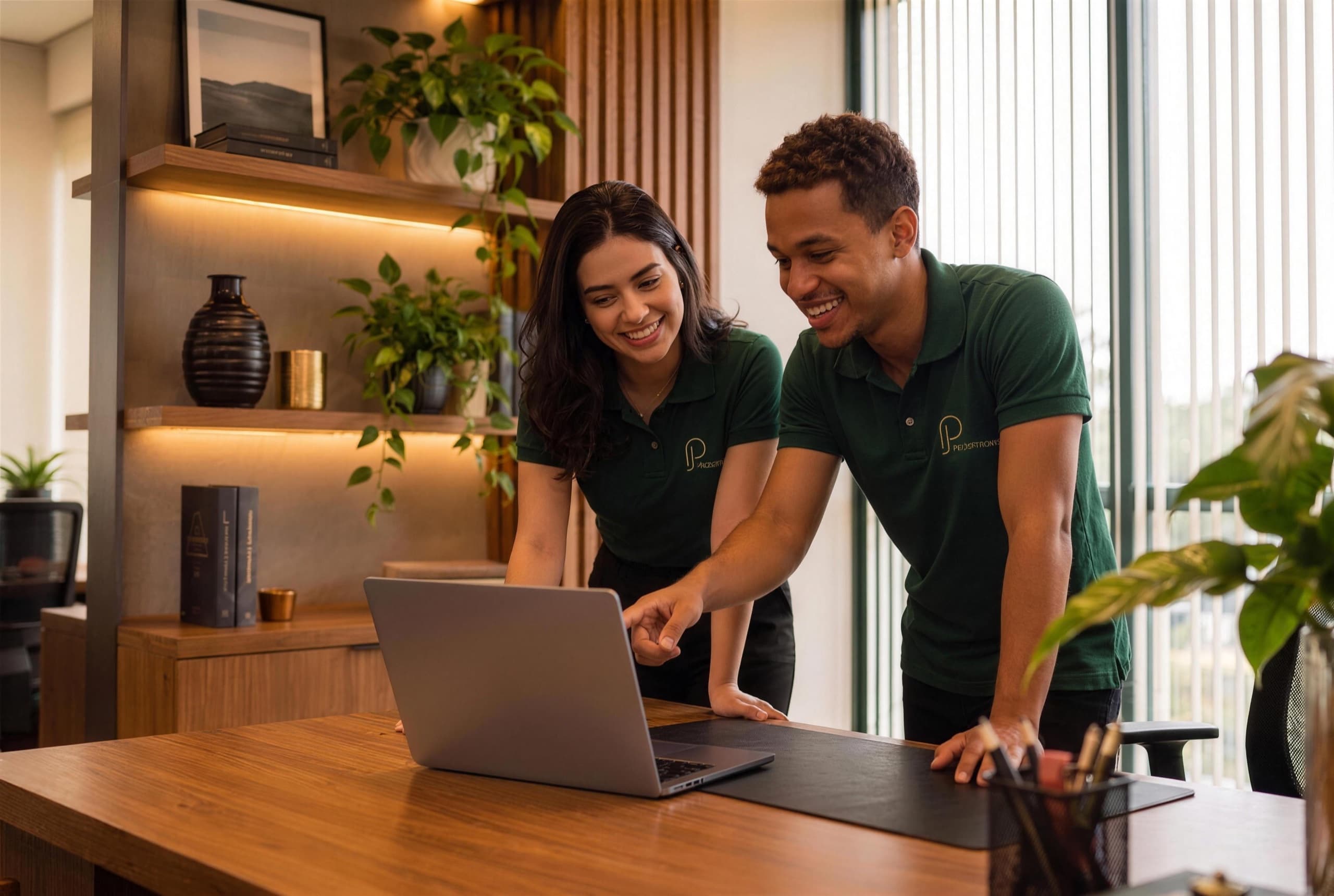 Dois consultores da ProsperoJus analisando um caso no notebook, no escritório em São Luís/MA